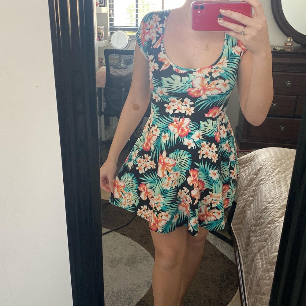 PINK tropical skater dress